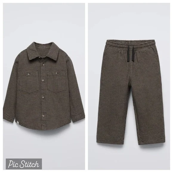 Zara Kids Toddler Boys Flannel Plaid Shirt & Flannel Plaid Pants Set 3T - Picture 1 of 9